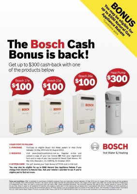 Bosch hot water system cash back offer