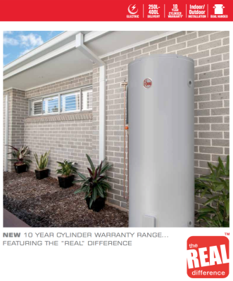 Rheem electric hot water system outside home in Sydney